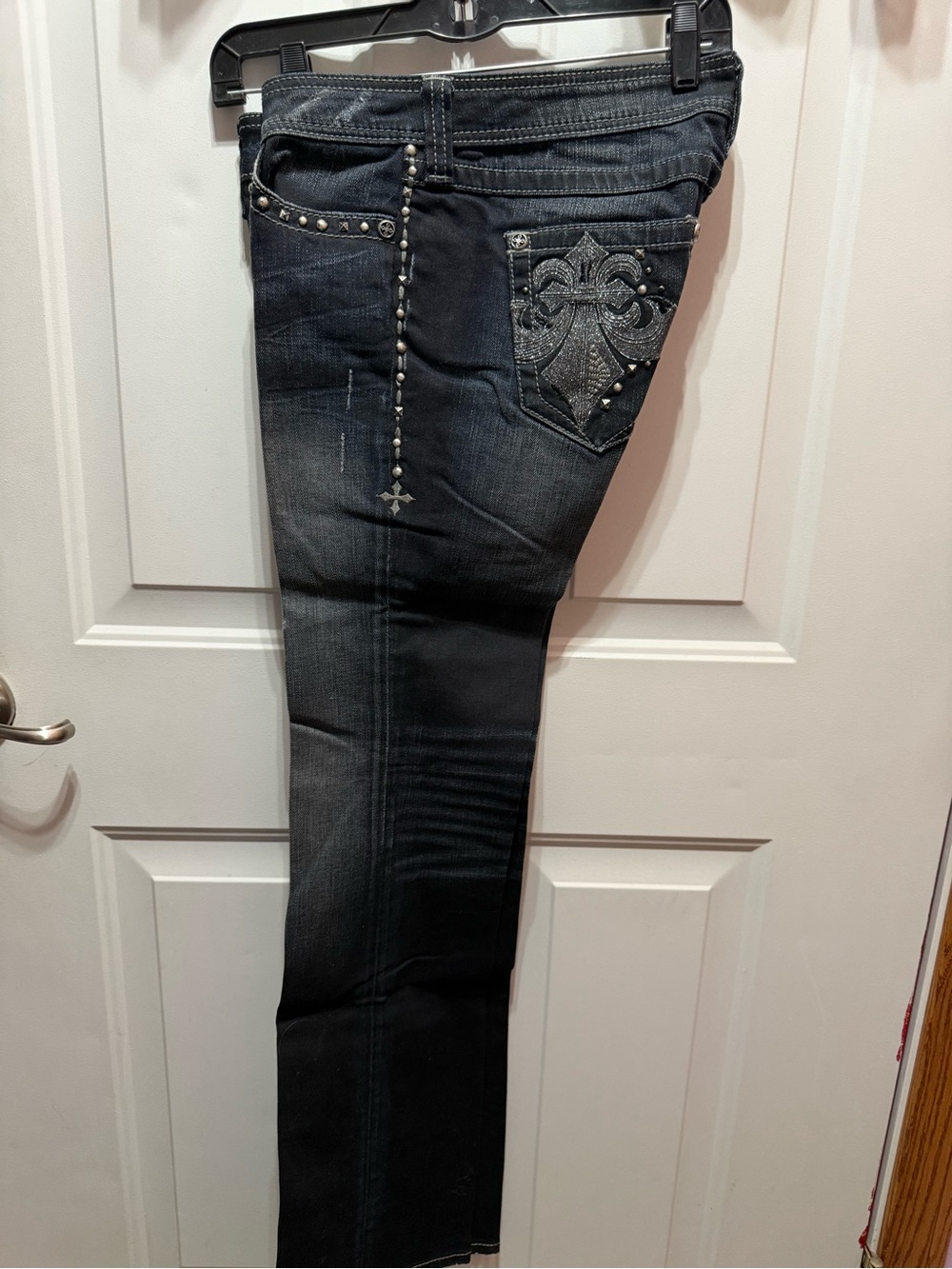 Affliction Charcoal Studded and Metallic Silver Embroidered Jeans 28L
